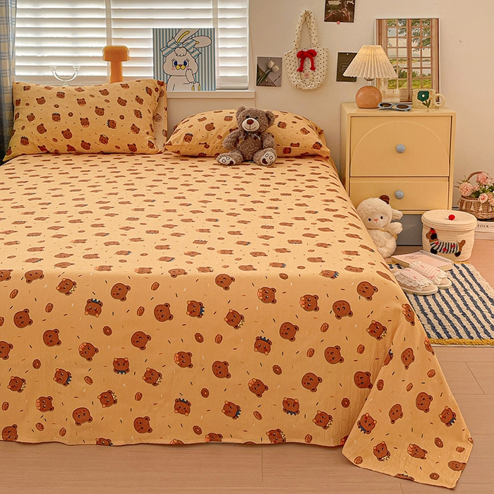 91家纺网 家纺一手货源 找家纺 维娜斯家纺 2025新款A类水洗棉双层纱床单单件 小熊梦梦