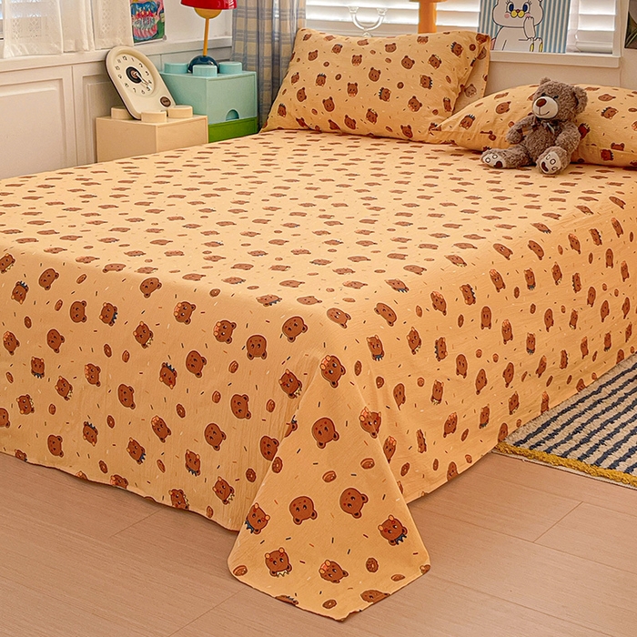 91家纺网 家纺一手货源 找家纺 维娜斯家纺 2025新款A类水洗棉双层纱床单单件 小熊梦梦