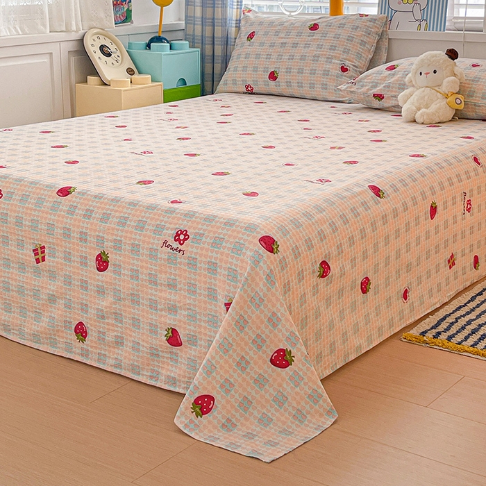 91家纺网 家纺一手货源 找家纺 维娜斯家纺 2025新款A类水洗棉双层纱床单单件 奶油草莓