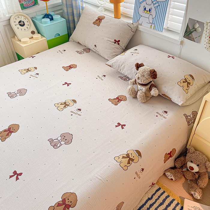 91家纺网 家纺一手货源 找家纺 维娜斯家纺 2025新款A类水洗棉双层纱床单单件 甜心派对