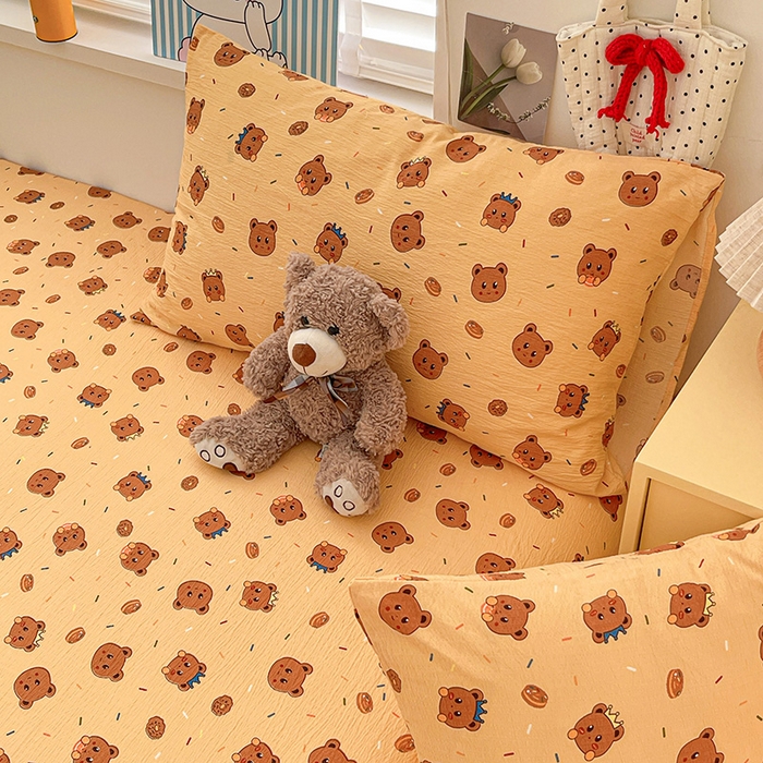 91家纺网 家纺一手货源 找家纺 维娜斯家纺 2025新款A类水洗棉双层纱床单单件 小熊梦梦