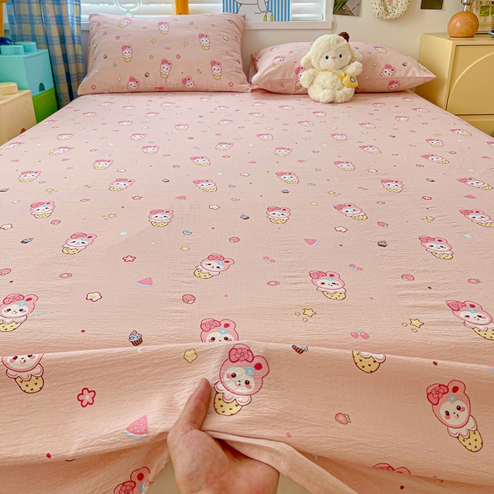 91家纺网 家纺一手货源 找家纺 维娜斯家纺 2025新款A类水洗棉双层纱床单单件 小兔莉莉