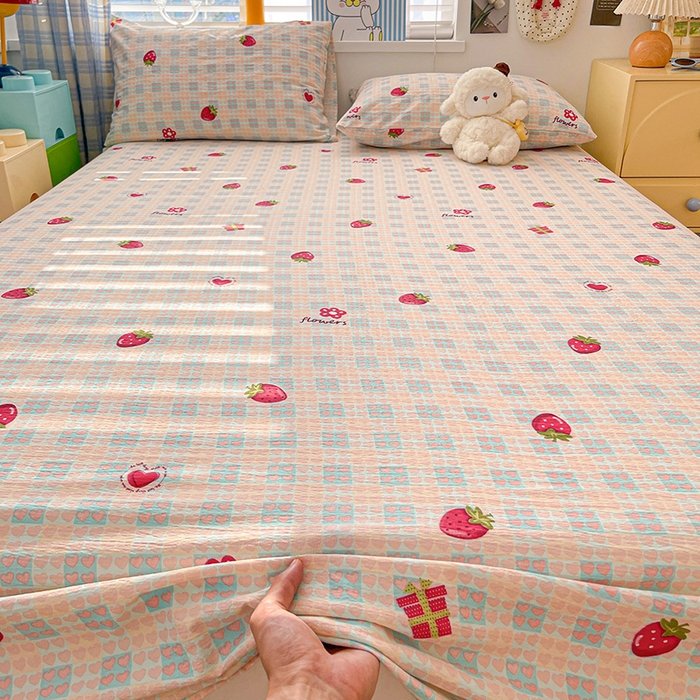 91家纺网 家纺一手货源 找家纺 维娜斯家纺 2025新款A类水洗棉双层纱床单单件 奶油草莓