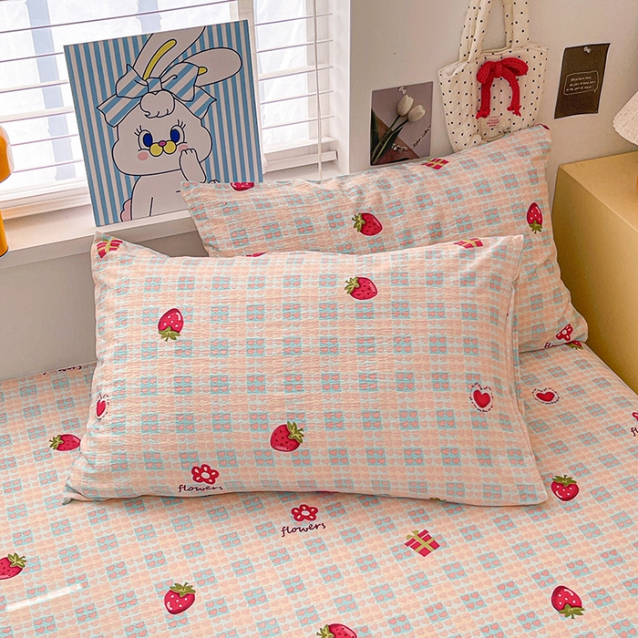 91家纺网 家纺一手货源 找家纺 维娜斯家纺 2025新款A类水洗棉双层纱床单单件 奶油草莓