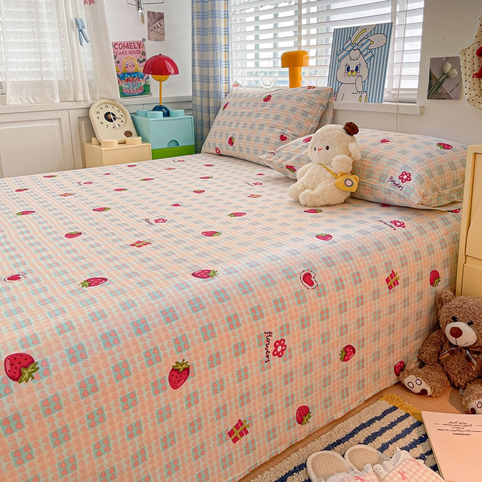 91家纺网 家纺一手货源 找家纺 维娜斯家纺 2025新款A类水洗棉双层纱床单单件 奶油草莓