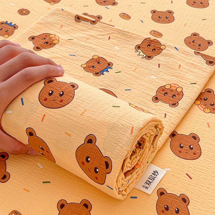 91家纺网 家纺一手货源 找家纺 维娜斯家纺 2025新款A类水洗棉双层纱床单单件 小熊梦梦