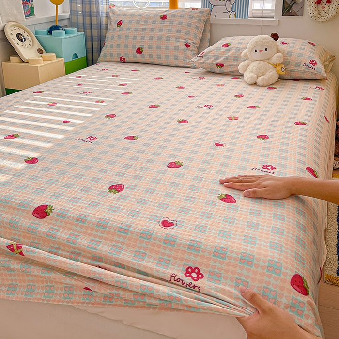 91家纺网 家纺一手货源 找家纺 维娜斯家纺 2025新款A类水洗棉双层纱床单单件 奶油草莓