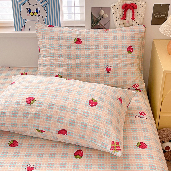 91家纺网 家纺一手货源 找家纺 维娜斯家纺 2025新款A类水洗棉双层纱床单单件 奶油草莓