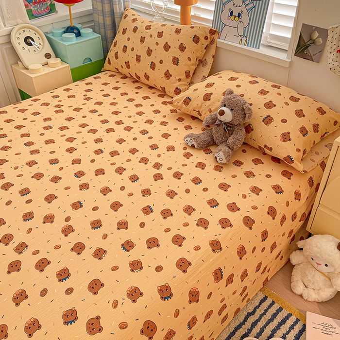 91家纺网 家纺一手货源 找家纺 维娜斯家纺 2025新款A类水洗棉双层纱床单单件 小熊梦梦