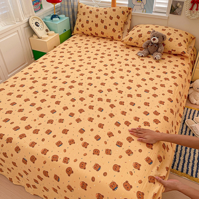 91家纺网 家纺一手货源 找家纺 维娜斯家纺 2025新款A类水洗棉双层纱床单单件 小熊梦梦