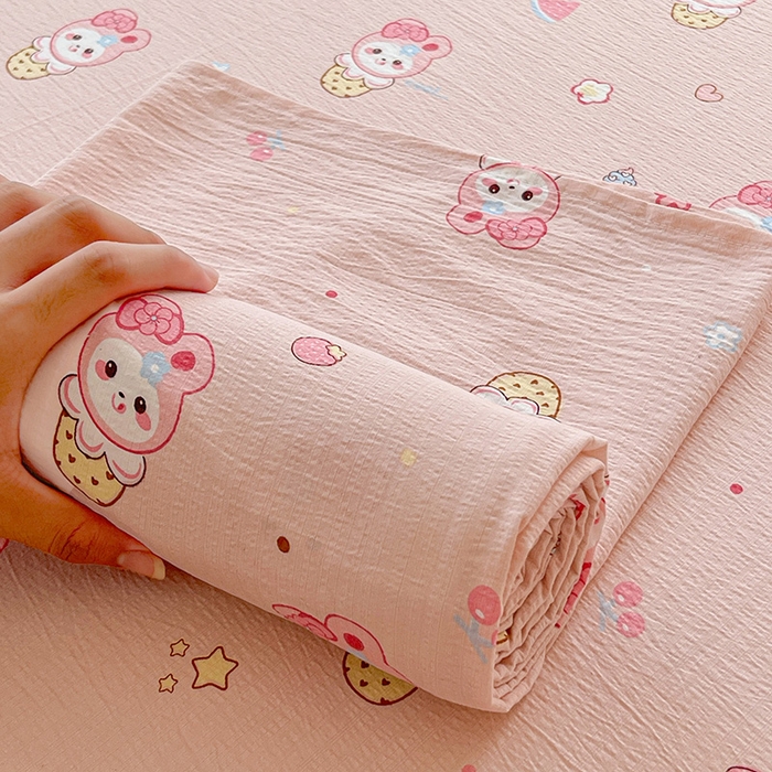 91家纺网 家纺一手货源 找家纺 维娜斯家纺 2025新款A类水洗棉双层纱床单单件 小兔莉莉