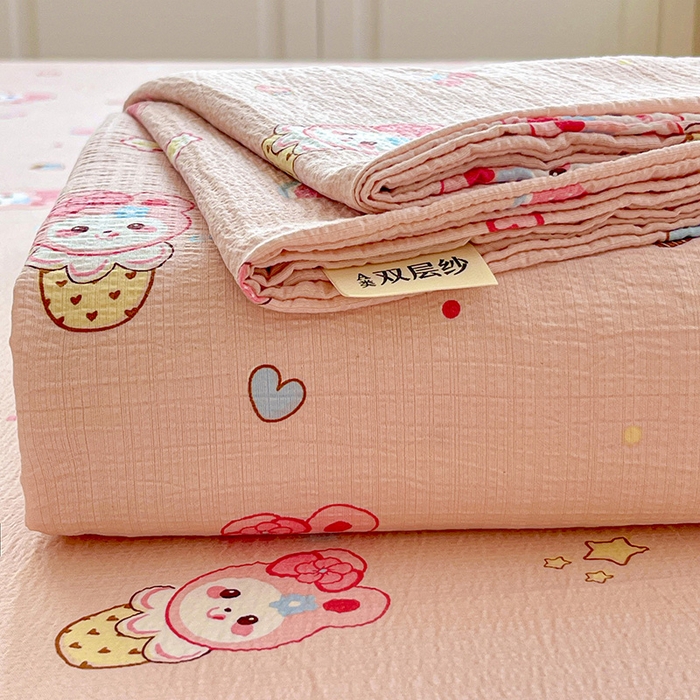 91家纺网 家纺一手货源 找家纺 维娜斯家纺 2025新款A类水洗棉双层纱床单单件 小兔莉莉