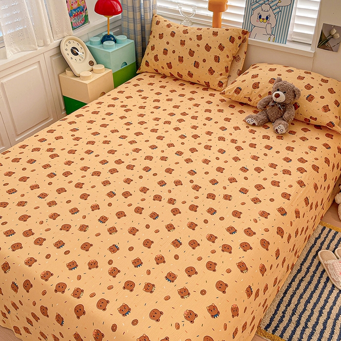 91家纺网 家纺一手货源 找家纺 维娜斯家纺 2025新款A类水洗棉双层纱床单单件 小熊梦梦