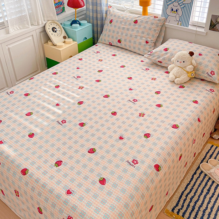 91家纺网 家纺一手货源 找家纺 维娜斯家纺 2025新款A类水洗棉双层纱床单单件 奶油草莓