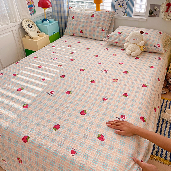 91家纺网 家纺一手货源 找家纺 维娜斯家纺 2025新款A类水洗棉双层纱床单单件 奶油草莓