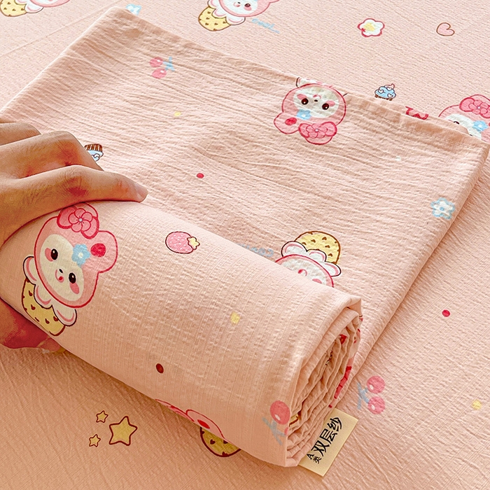 91家纺网 家纺一手货源 找家纺 维娜斯家纺 2025新款A类水洗棉双层纱床单单件 小兔莉莉