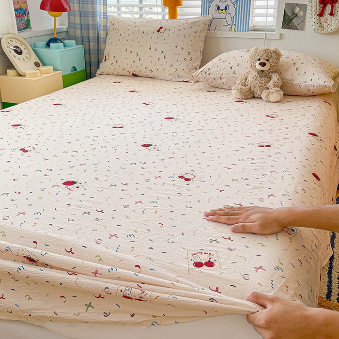 91家纺网 家纺一手货源 找家纺 维娜斯家纺 2025新款A类水洗棉双层纱床单单件 森林派对