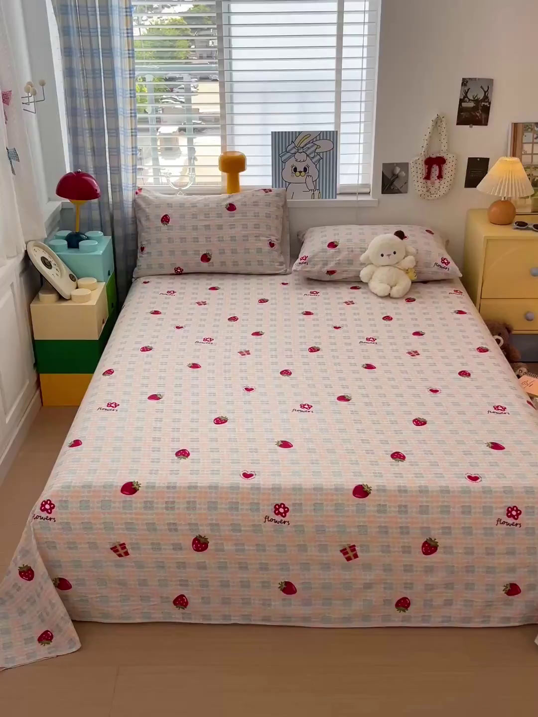 91家纺网 家纺一手货源 找家纺 维娜斯家纺 2025新款A类水洗棉双层纱床单单件 奶油草莓