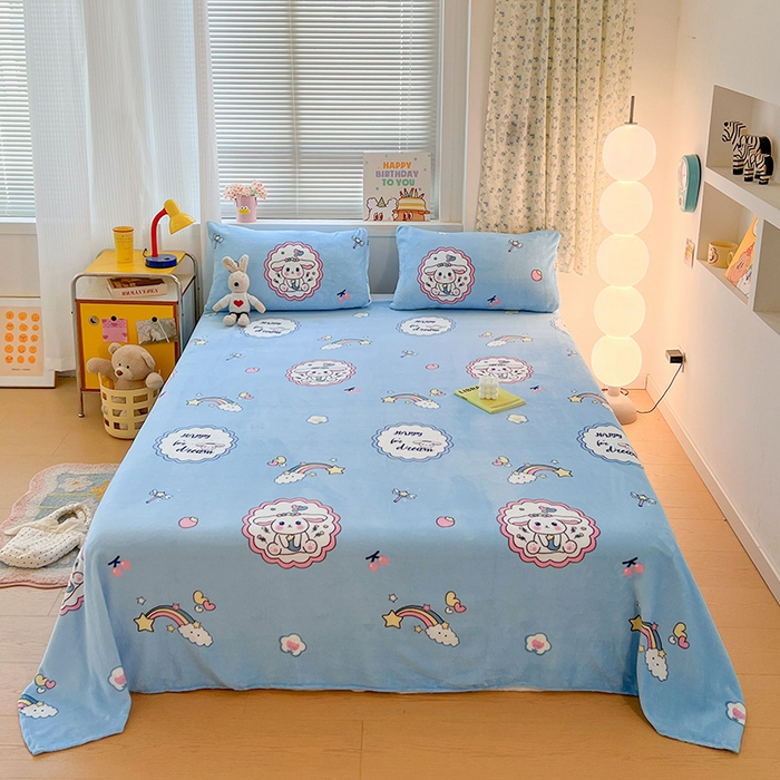 91家纺网 家纺一手货源 找家纺 （总）维娜斯家纺 2025新款卡通牛奶绒印花床单单件