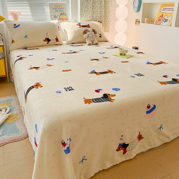 91家纺网 家纺一手货源 找家纺 维娜斯家纺 2025新款卡通牛奶绒印花床单单件 欢度节日