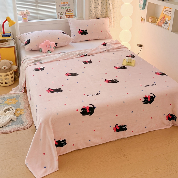 91家纺网 家纺一手货源 找家纺 维娜斯家纺 2025新款卡通牛奶绒印花床单单件 可爱猫咪