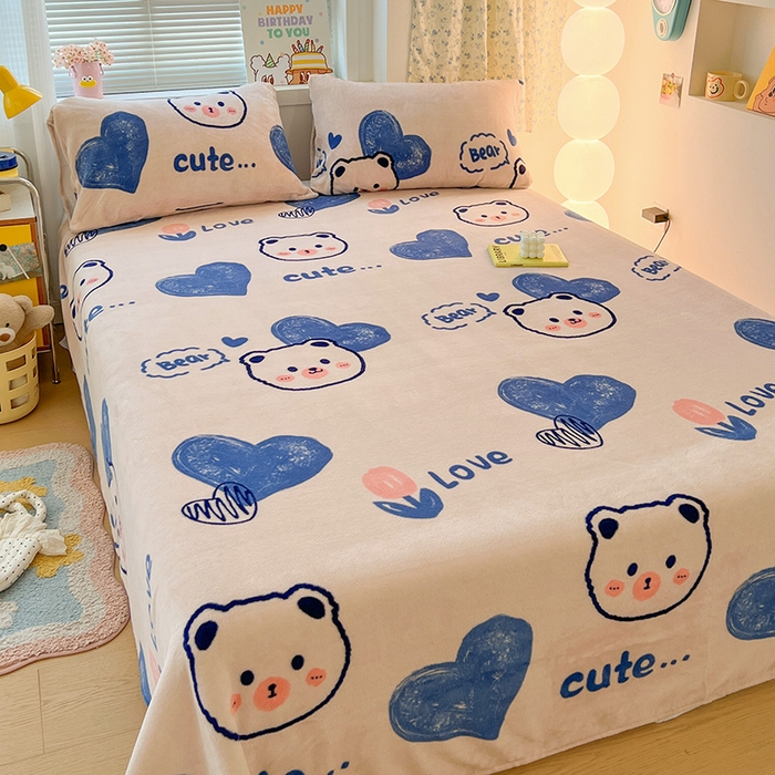 91家纺网 家纺一手货源 找家纺 维娜斯家纺 2025新款卡通牛奶绒印花床单单件 魅力小熊