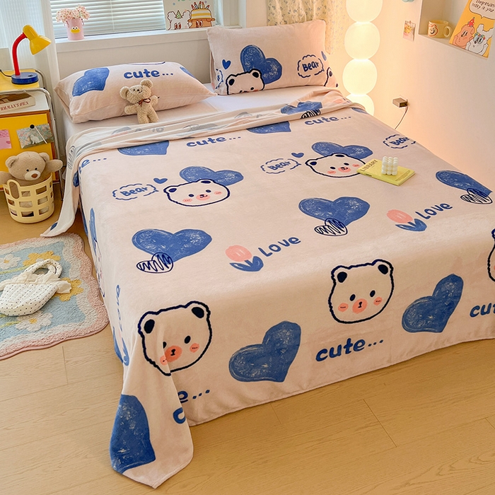 91家纺网 家纺一手货源 找家纺 维娜斯家纺 2025新款卡通牛奶绒印花床单单件 魅力小熊