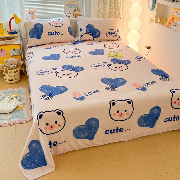 91家纺网 家纺一手货源 找家纺 维娜斯家纺 2025新款卡通牛奶绒印花床单单件 魅力小熊
