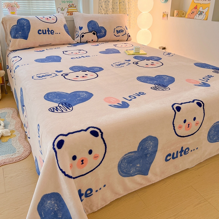 91家纺网 家纺一手货源 找家纺 维娜斯家纺 2025新款卡通牛奶绒印花床单单件 魅力小熊