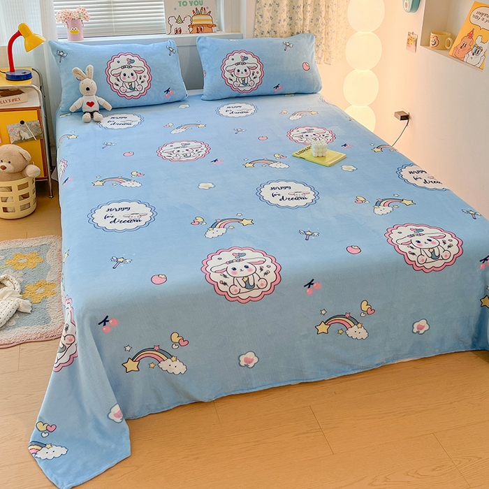 91家纺网 家纺一手货源 找家纺 维娜斯家纺 2025新款卡通牛奶绒印花床单单件 萌萌哈奇