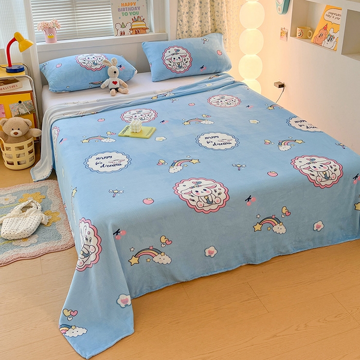 91家纺网 家纺一手货源 找家纺 维娜斯家纺 2025新款卡通牛奶绒印花床单单件 萌萌哈奇