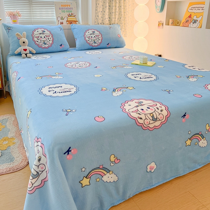 91家纺网 家纺一手货源 找家纺 维娜斯家纺 2025新款卡通牛奶绒印花床单单件 萌萌哈奇