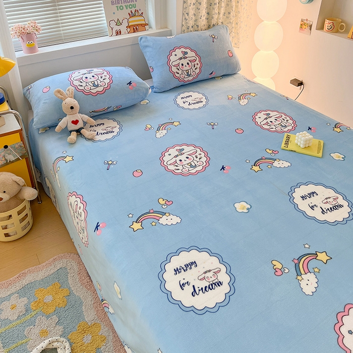 91家纺网 家纺一手货源 找家纺 维娜斯家纺 2025新款卡通牛奶绒印花床单单件 萌萌哈奇