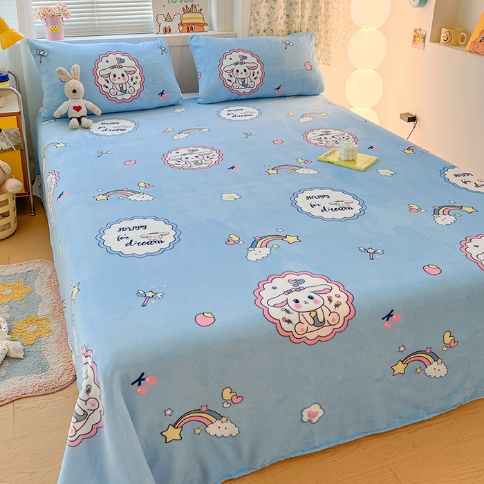91家纺网 家纺一手货源 找家纺 维娜斯家纺 2025新款卡通牛奶绒印花床单单件 萌萌哈奇