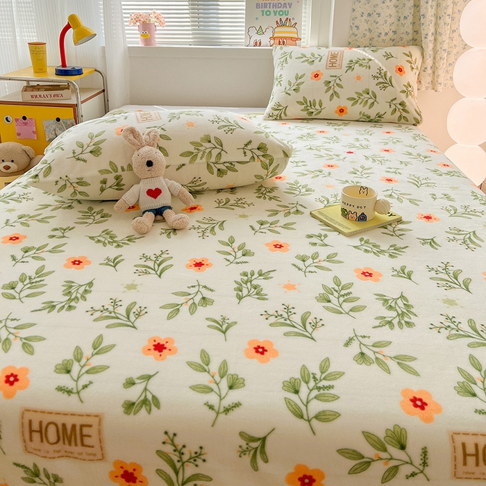 91家纺网 家纺一手货源 找家纺 维娜斯家纺 2025新款卡通牛奶绒印花床单单件 青柠薄荷