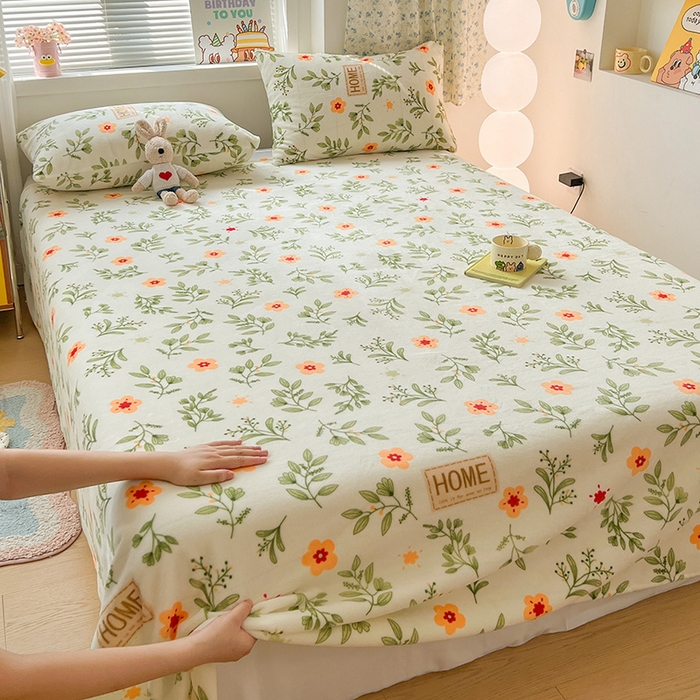 91家纺网 家纺一手货源 找家纺 维娜斯家纺 2025新款卡通牛奶绒印花床单单件 青柠薄荷