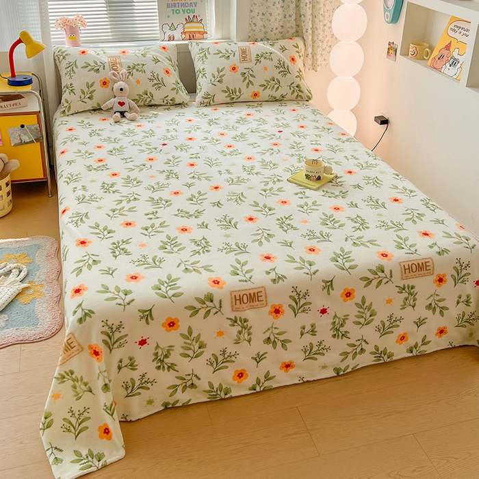 91家纺网 家纺一手货源 找家纺 维娜斯家纺 2025新款卡通牛奶绒印花床单单件 青柠薄荷