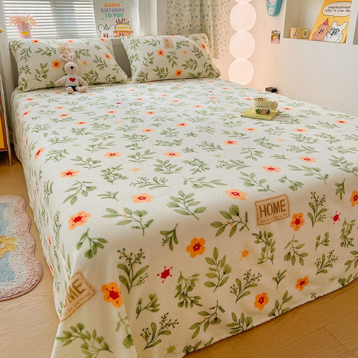 91家纺网 家纺一手货源 找家纺 维娜斯家纺 2025新款卡通牛奶绒印花床单单件 青柠薄荷