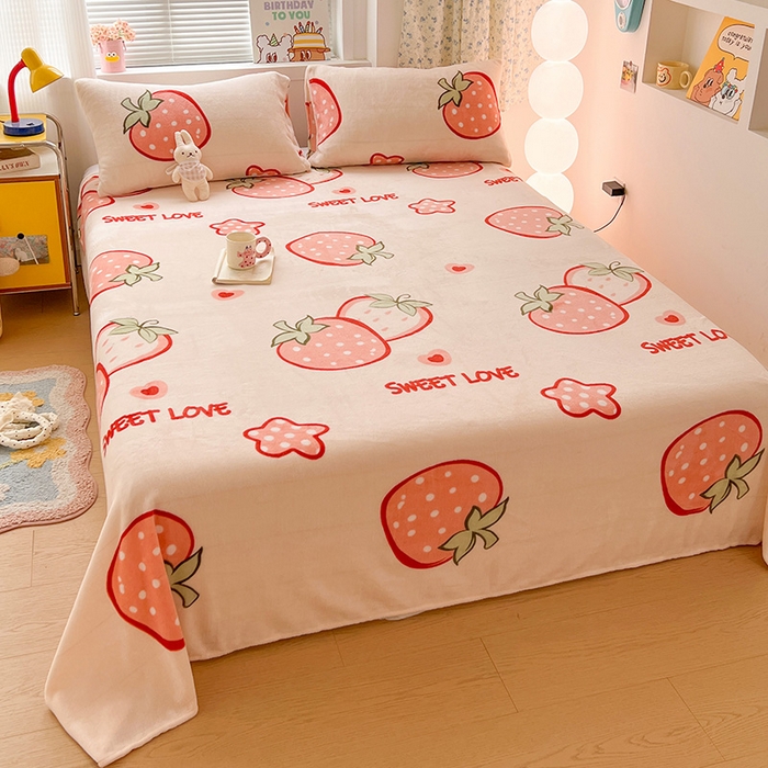 91家纺网 家纺一手货源 找家纺 维娜斯家纺 2025新款卡通牛奶绒印花床单单件 草莓酱