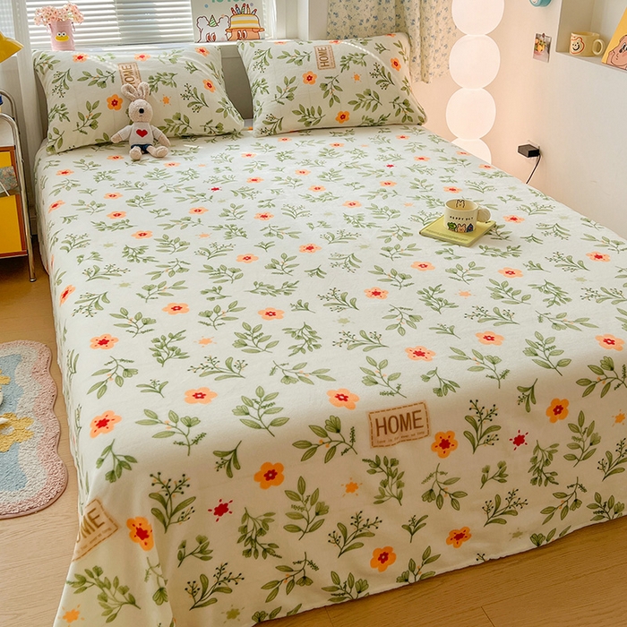 91家纺网 家纺一手货源 找家纺 维娜斯家纺 2025新款卡通牛奶绒印花床单单件 青柠薄荷