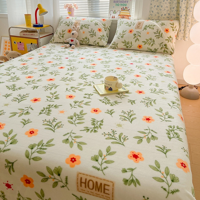 91家纺网 家纺一手货源 找家纺 维娜斯家纺 2025新款卡通牛奶绒印花床单单件 青柠薄荷