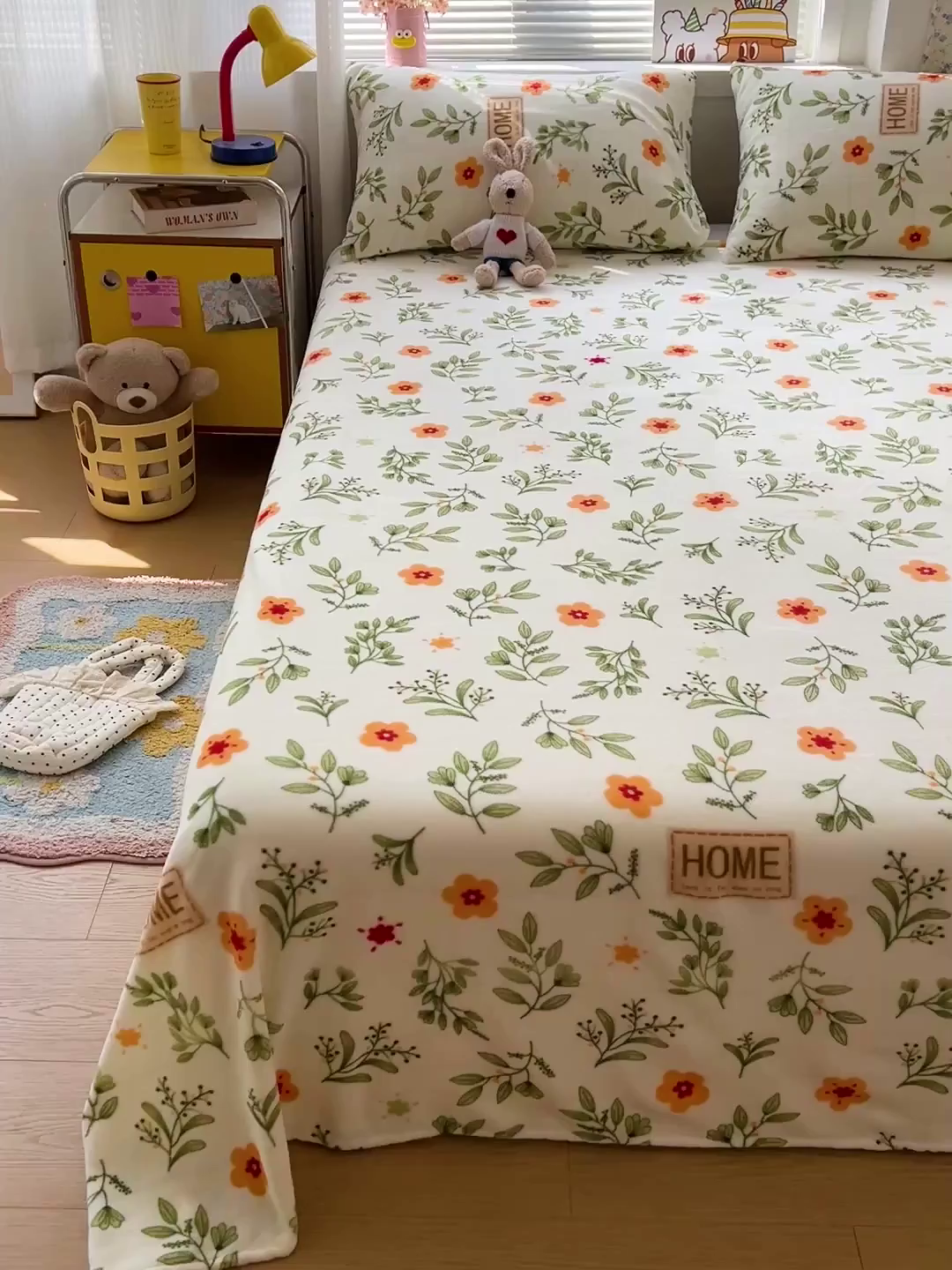 91家纺网 家纺一手货源 找家纺 维娜斯家纺 2025新款卡通牛奶绒印花床单单件 青柠薄荷