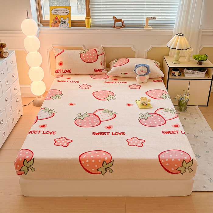 91家纺网 家纺一手货源 找家纺 （总）维娜斯家纺 2025新款卡通牛奶绒印花床笠单件