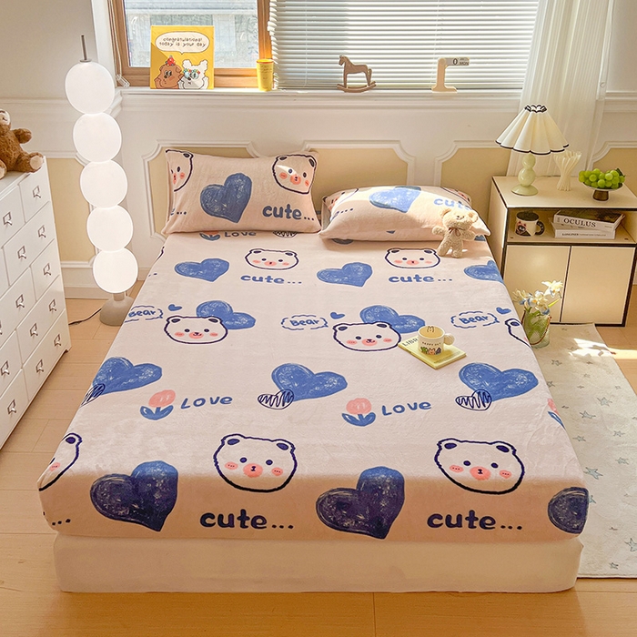 91家纺网 家纺一手货源 找家纺 （总）维娜斯家纺 2025新款卡通牛奶绒印花床笠单件