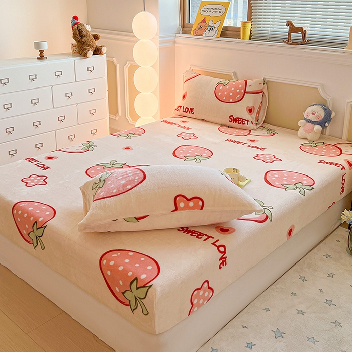 91家纺网 家纺一手货源 找家纺 （总）维娜斯家纺 2025新款卡通牛奶绒印花床笠单件