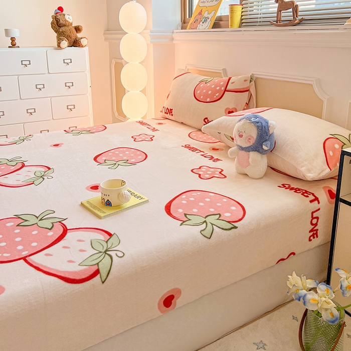 91家纺网 家纺一手货源 找家纺 （总）维娜斯家纺 2025新款卡通牛奶绒印花床笠单件