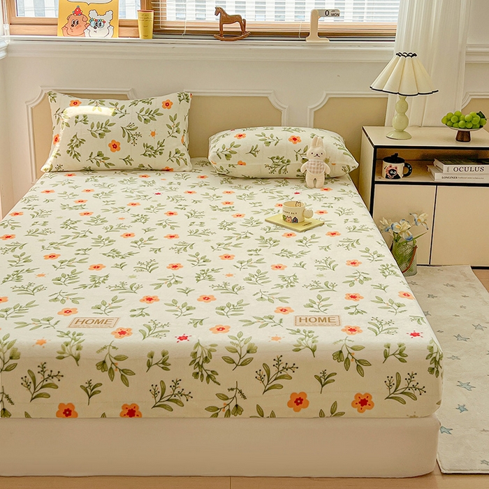 91家纺网 家纺一手货源 找家纺 维娜斯家纺 2025新款卡通牛奶绒印花床笠单件 青柠薄荷