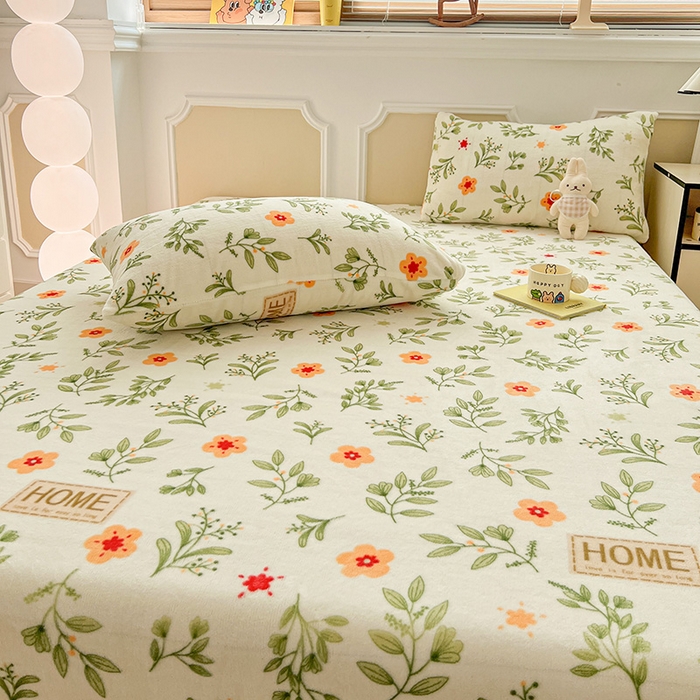 91家纺网 家纺一手货源 找家纺 维娜斯家纺 2025新款卡通牛奶绒印花床笠单件 青柠薄荷