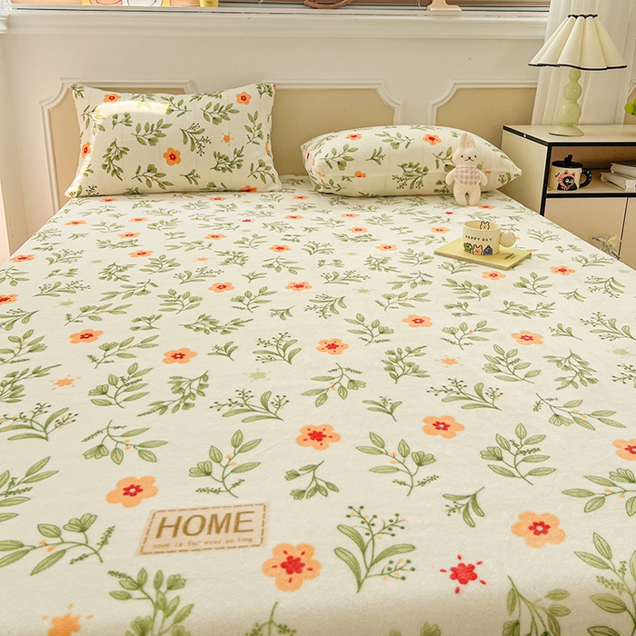 91家纺网 家纺一手货源 找家纺 维娜斯家纺 2025新款卡通牛奶绒印花床笠单件 青柠薄荷