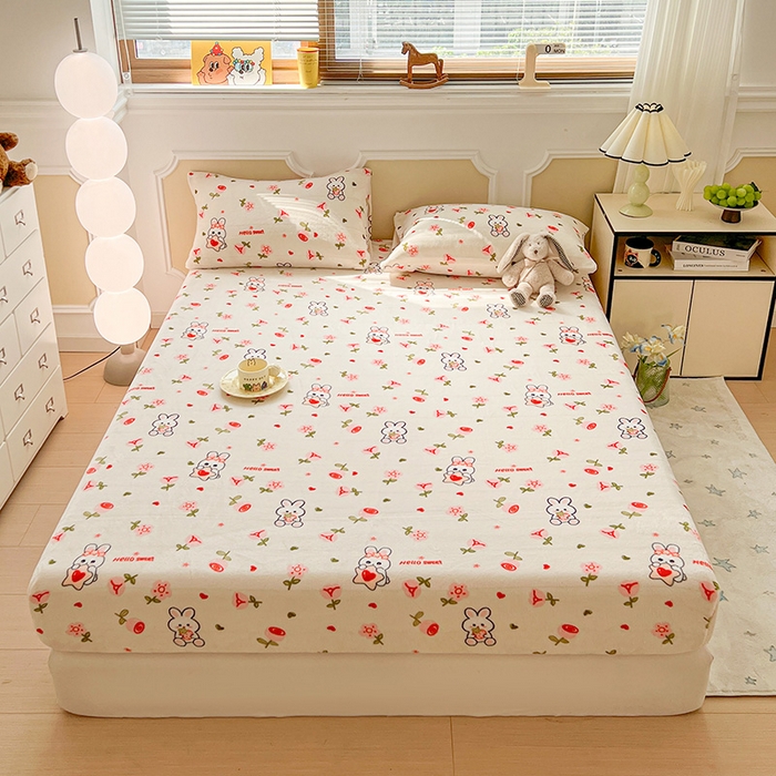 维娜斯家纺 2025新款卡通牛奶绒印花床笠单件 花语岚山